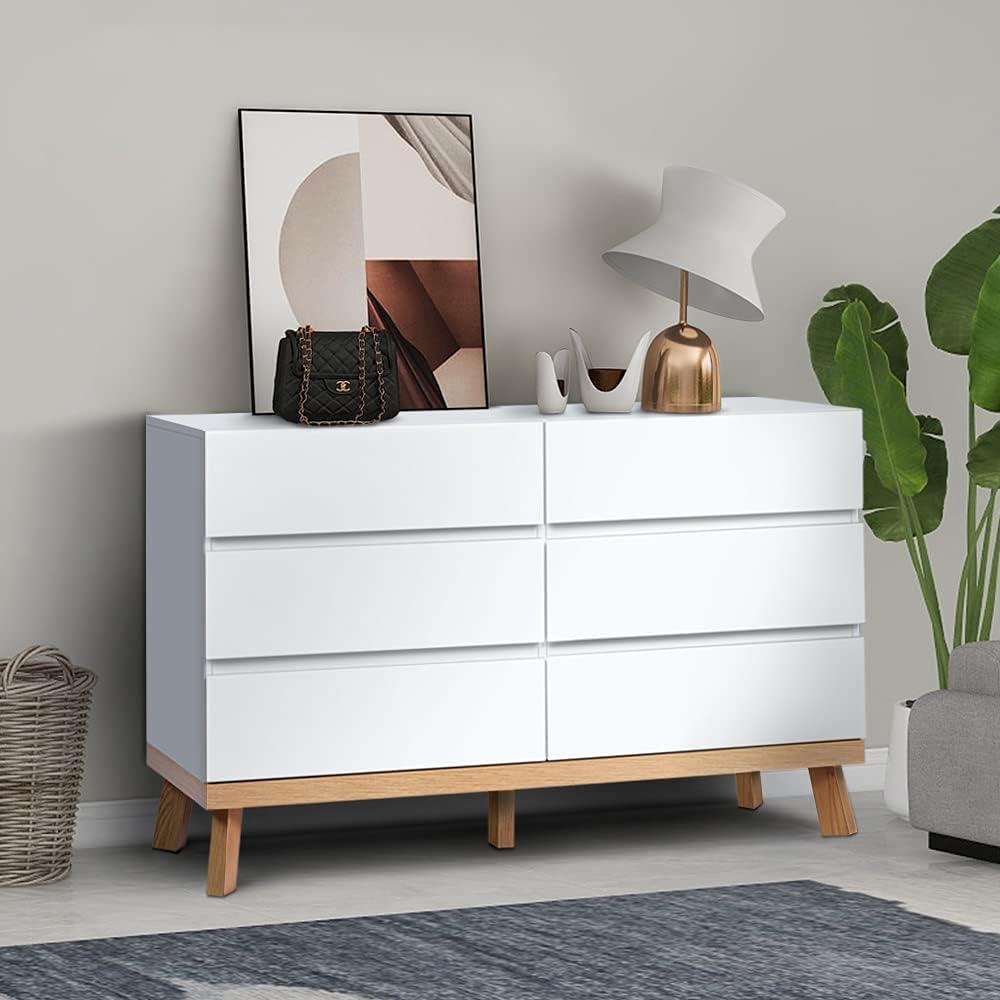 YIGOBUY White Dresser for Bedroom 6 Drawer Double Dresser Chest of Drawers Large Storage Cabinet Wooden Dresser for Bedroom, Living Room, Hallway (White)