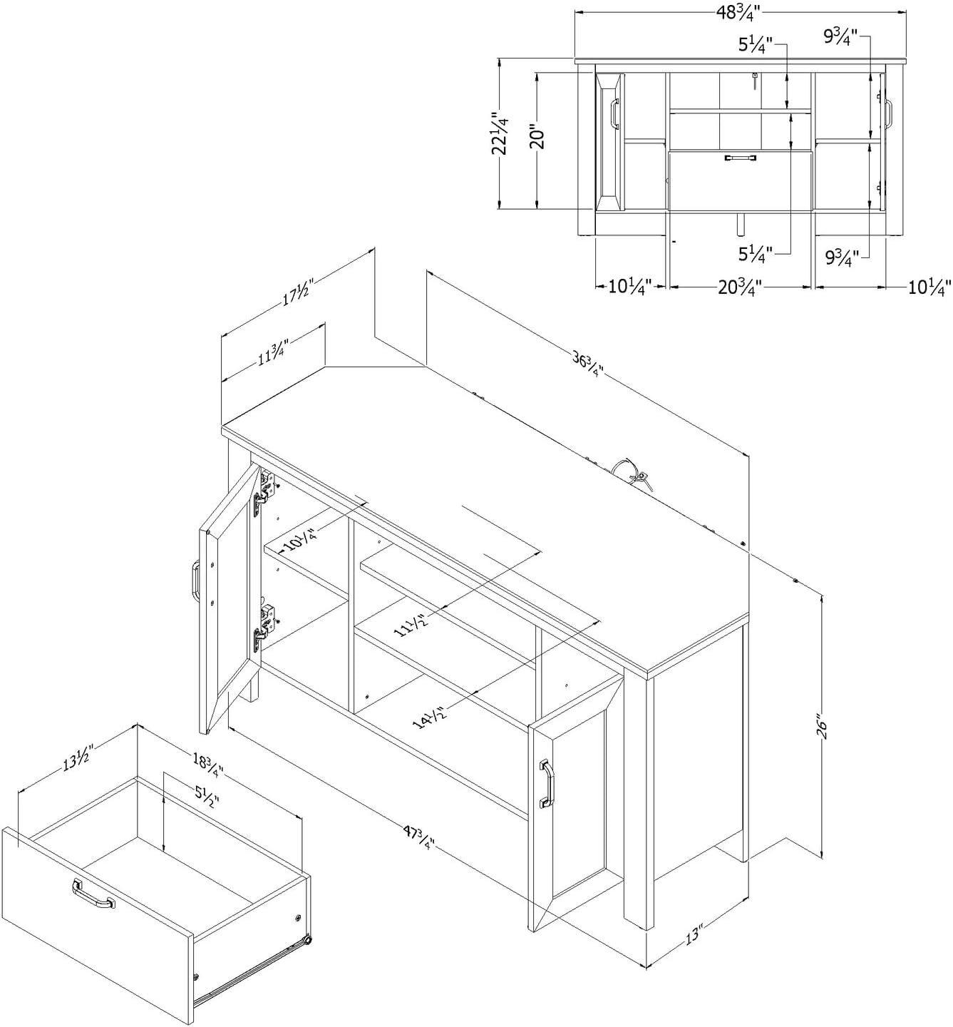 Lionel Corner TV Stand for TVs up to 48" Light Gray - South Shore: Farmhouse Style, Media Storage, Metal Handles
