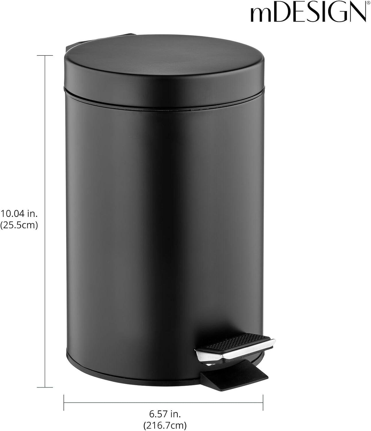 mDesign  3-Liter Round Metal Step Trash Can, Liner/Handle - Black