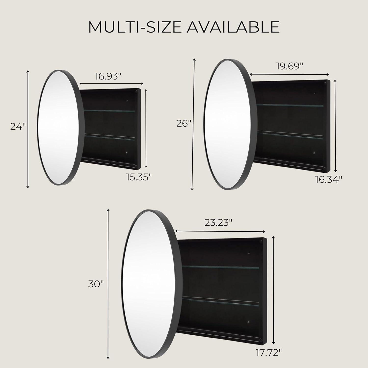 TEHOME  Myriel 30 in. W x 30 in. Surface Mount Round Circle Bathroom Metal Framed Medicine Cabinet with Mirror in Matt Black