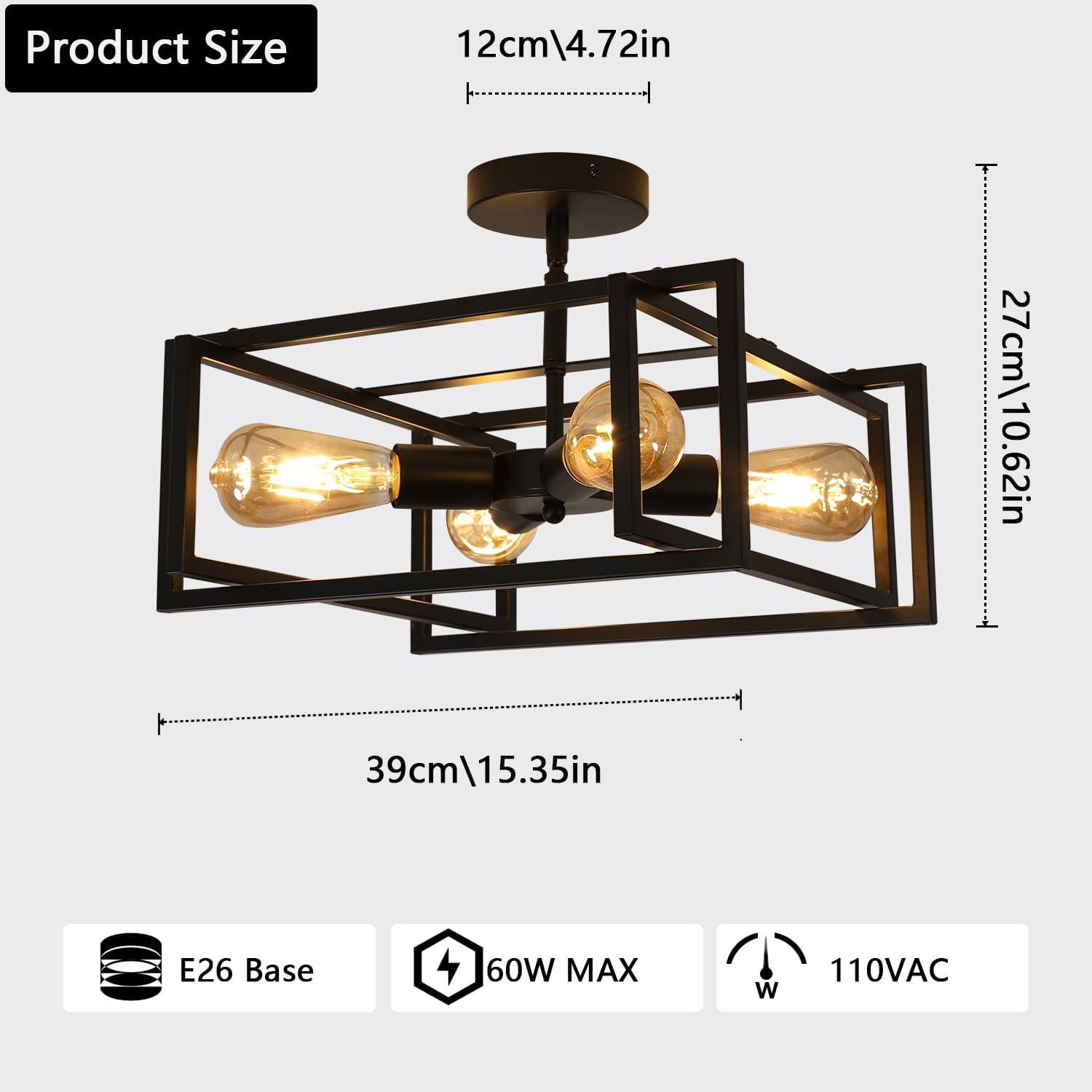 Matte Black 4-Light Industrial Farmhouse Ceiling Fixture