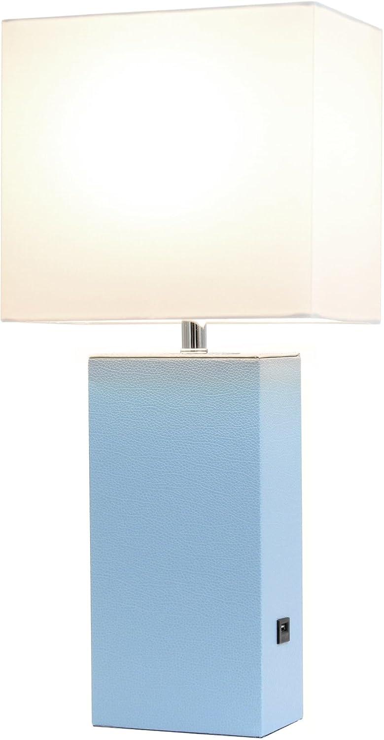 Modern Leather Table Lamp with USB and Fabric Shade - Elegant Designs