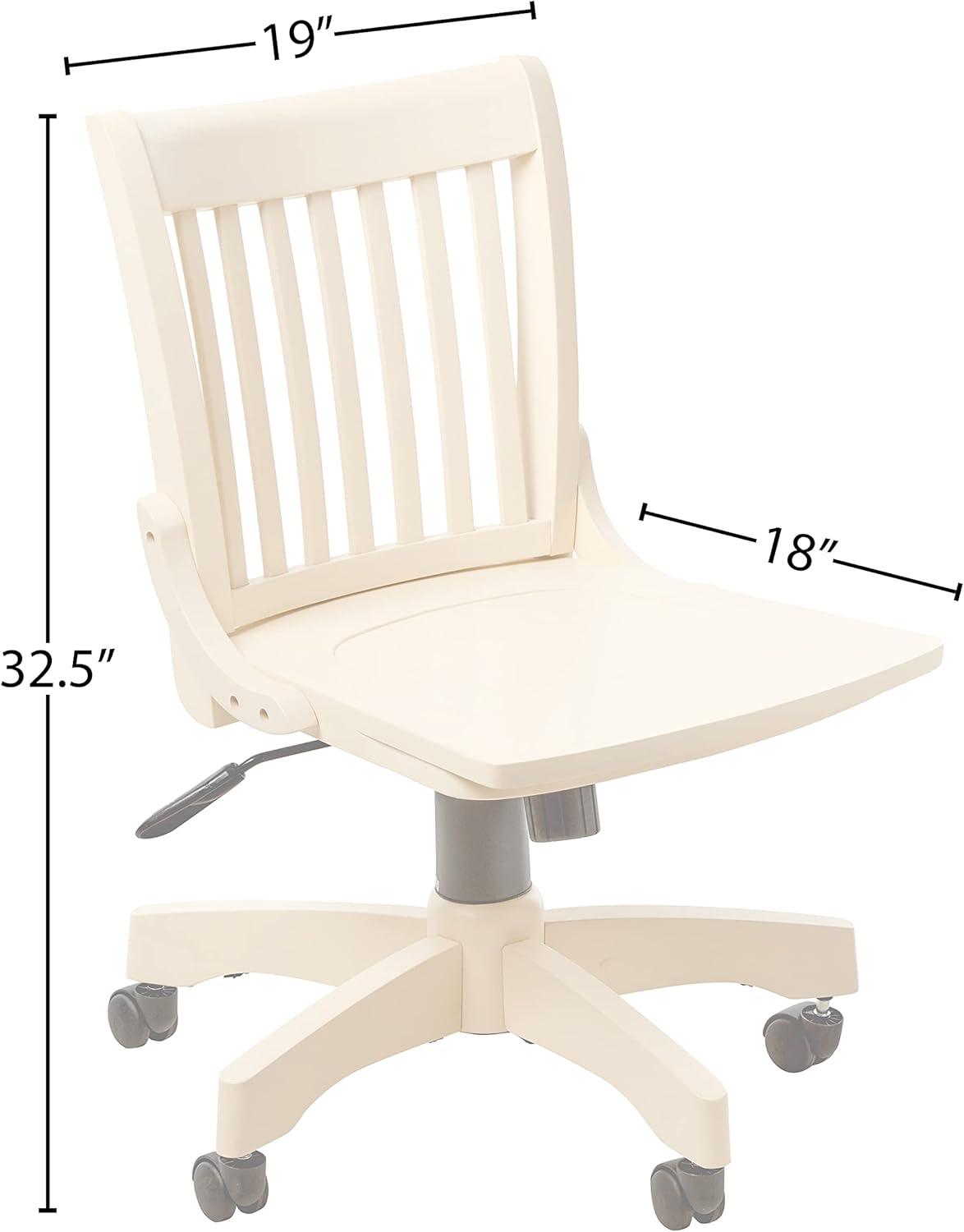 Deluxe Armless Wood Bankers Chair with Wood Seat in Antique White Finish