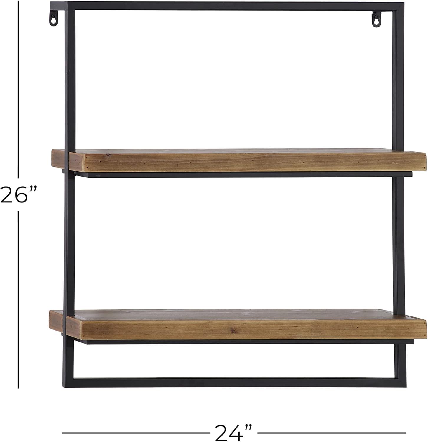 Brown 26" Floating Wood and Metal Wall Shelf