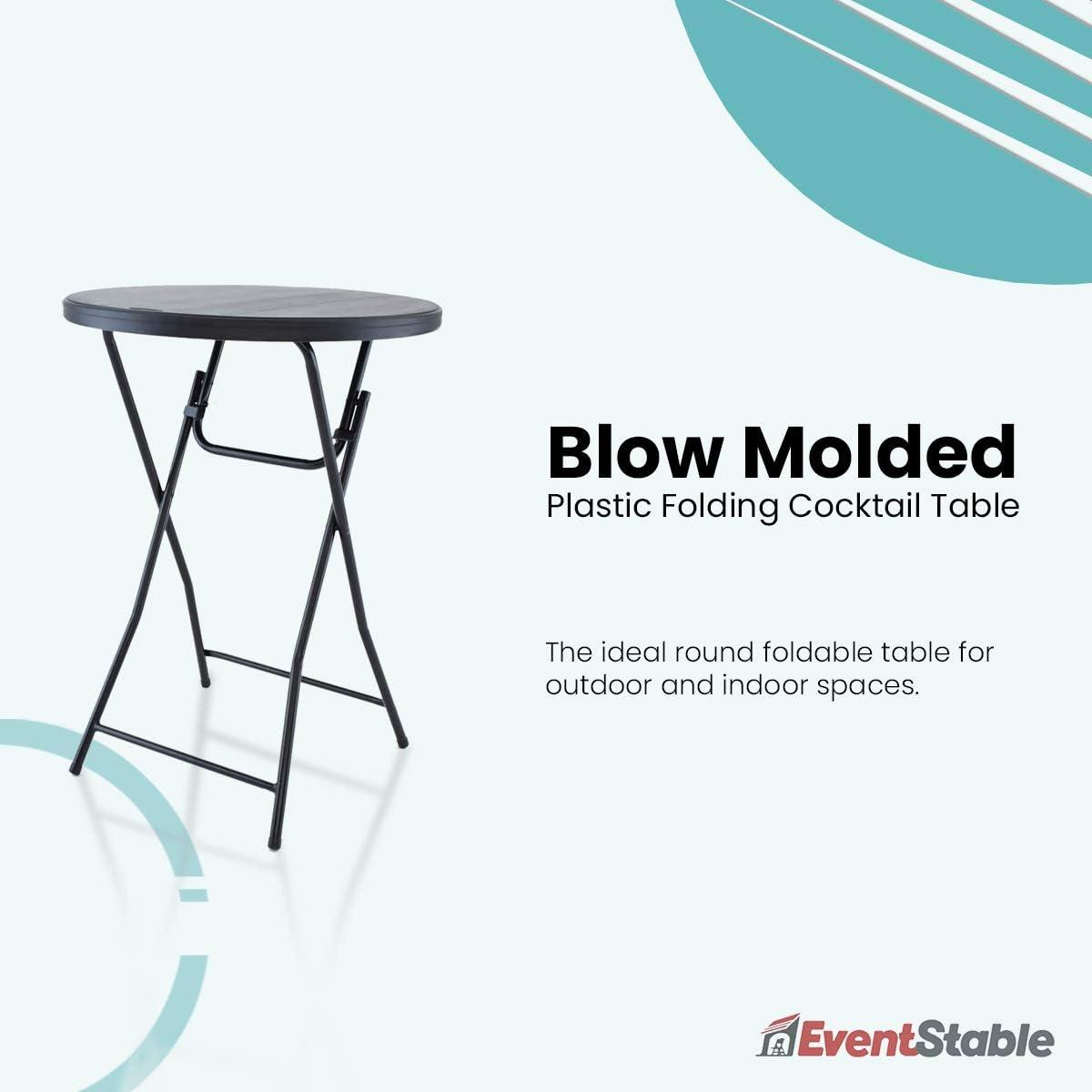 Black Round Blow Molded Plastic Folding Cocktail Table, 32''