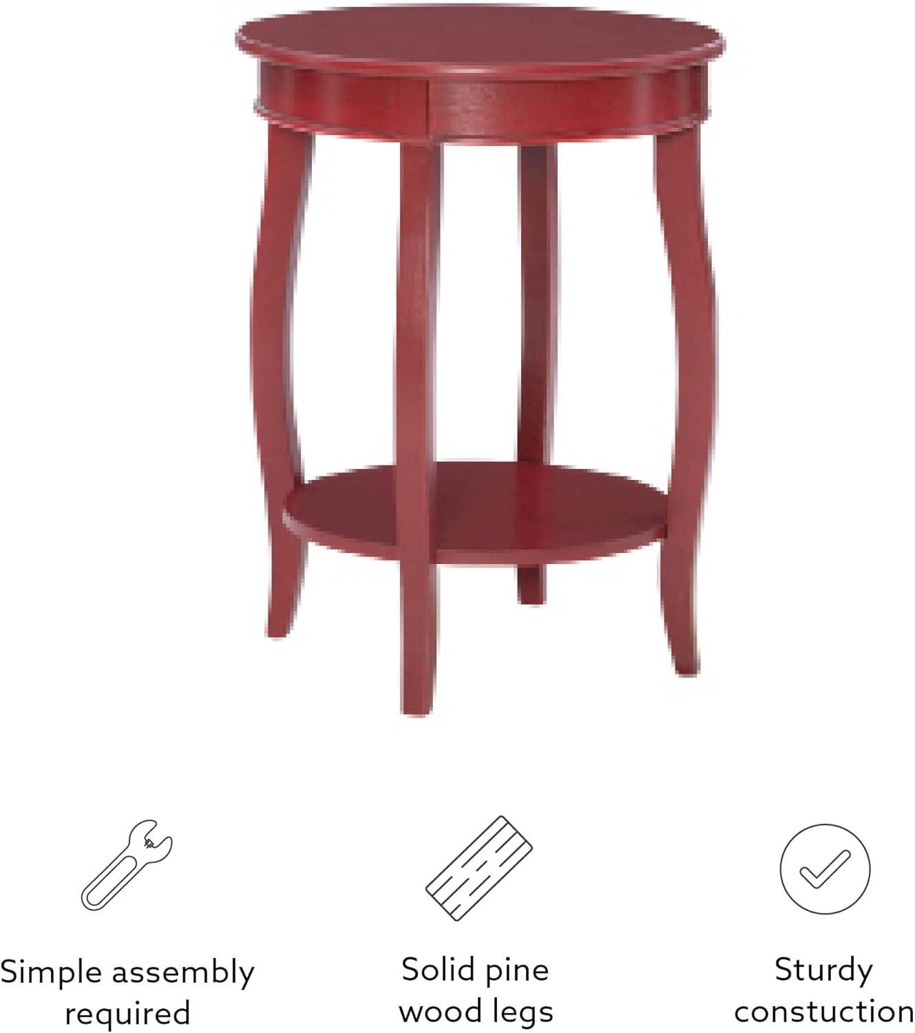 Round Accent Side Table with Shelf, Red