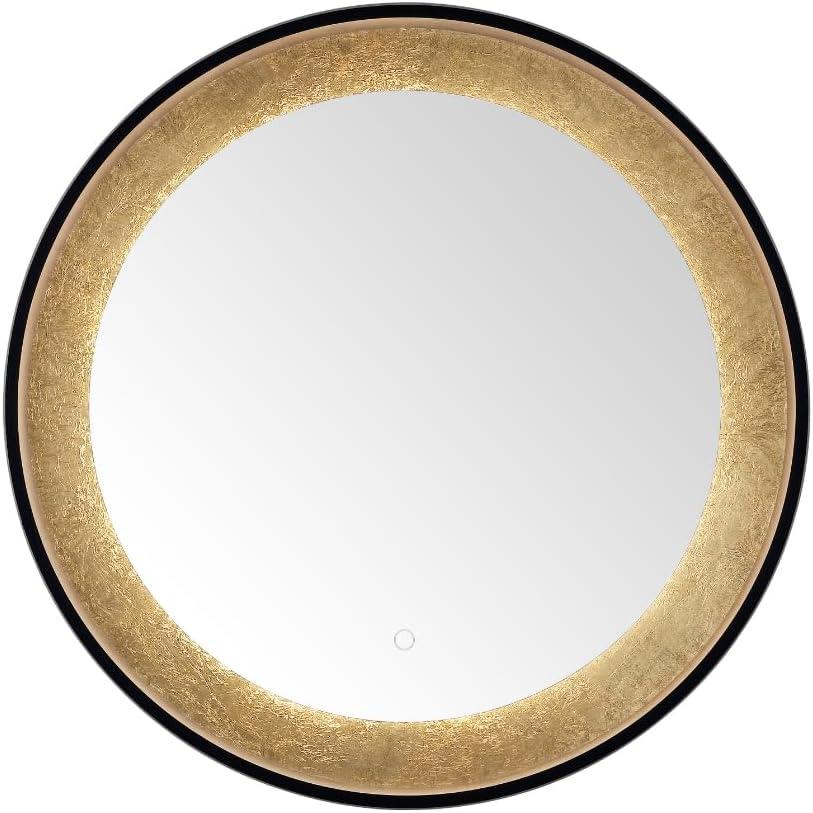 SAFAVIEH Erdem 30 Inch Aluminum Led Mirror, Black/Gold Leaf