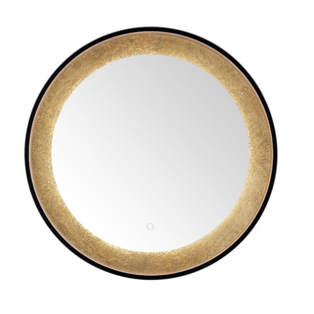 SAFAVIEH Erdem 30 Inch Aluminum Led Mirror, Black/Gold Leaf