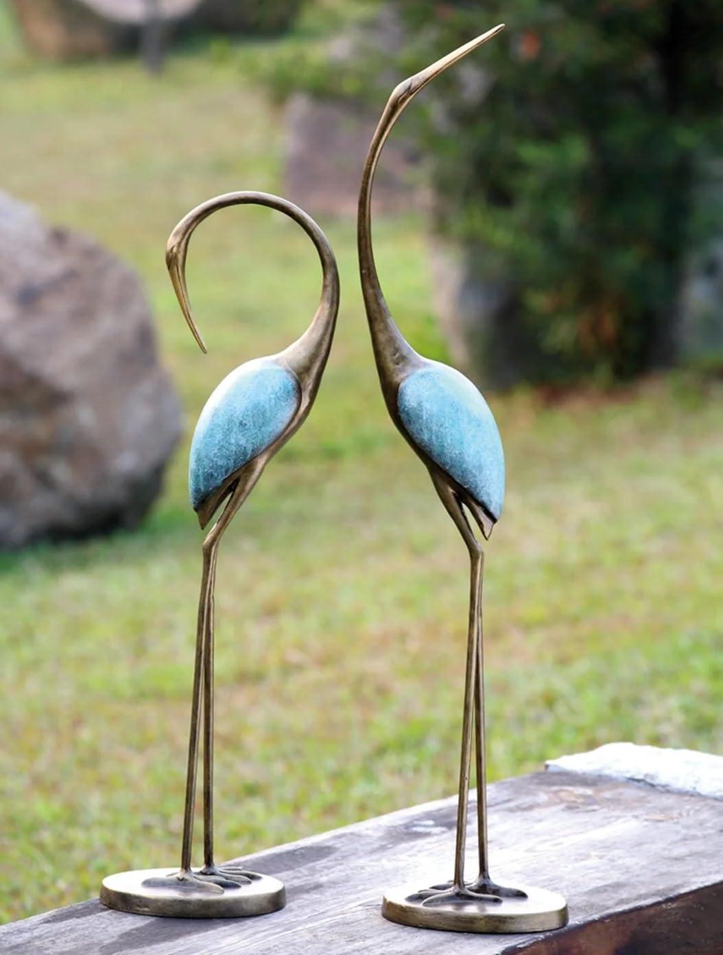 Hand Painted Gold and Blue Aluminum Garden Crane Pair