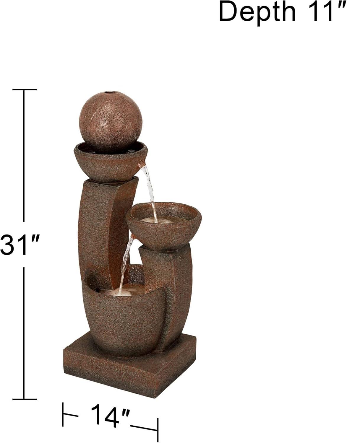 Curved Columns 31" High Large Modern Zen Indoor Outdoor Decor Faux Stone Floor Fountain with Light LED Outside Garden Patio