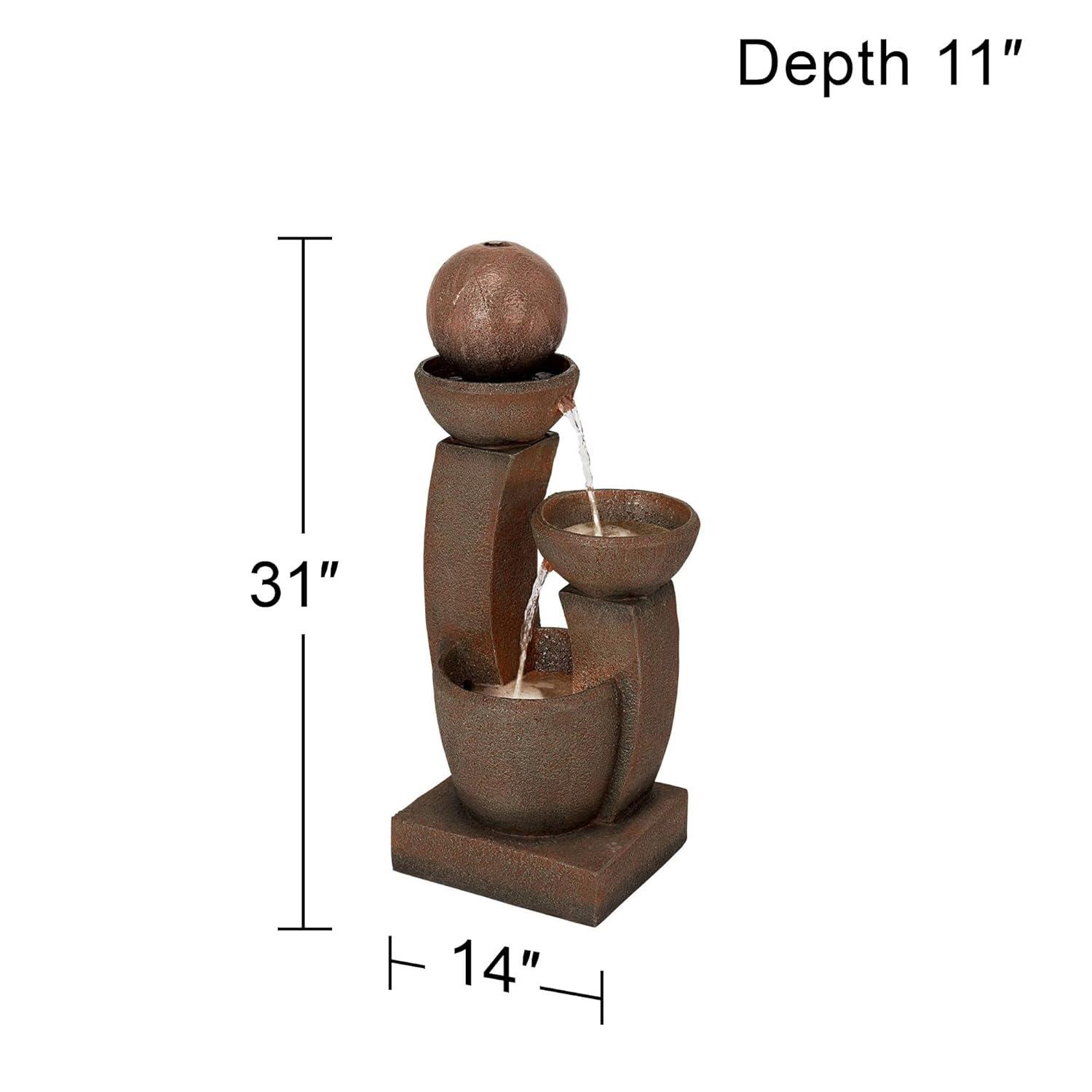 Curved Columns 31" High Large Modern Zen Indoor Outdoor Decor Faux Stone Floor Fountain with Light LED Outside Garden Patio