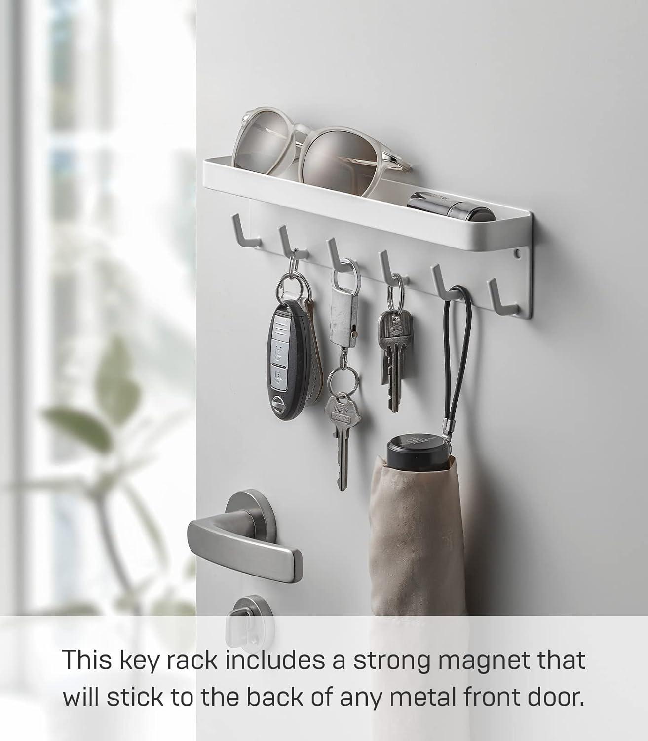 White Magnetic Key Rack with Tray and Hooks