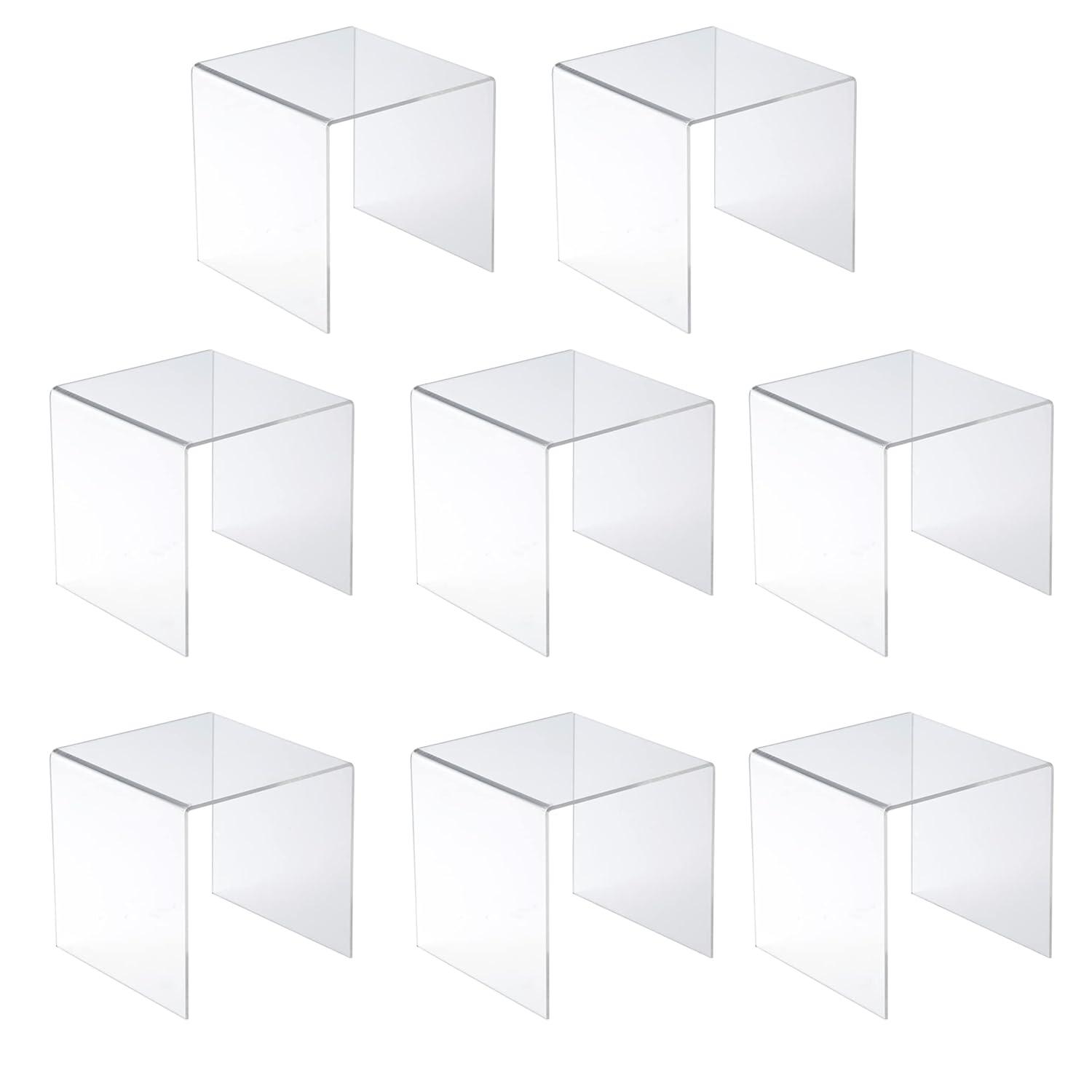 Jusalpha® 8 PC 5'' Clear Acrylic Risers, Acrylic Display Risers Shelf Showcase Fixtures for Jewelry, Display Stand for Amiibo Funko POP Figures, Cupcakes, Food Display, Cabinet- Lot of 8 (5x5x5 Inches)