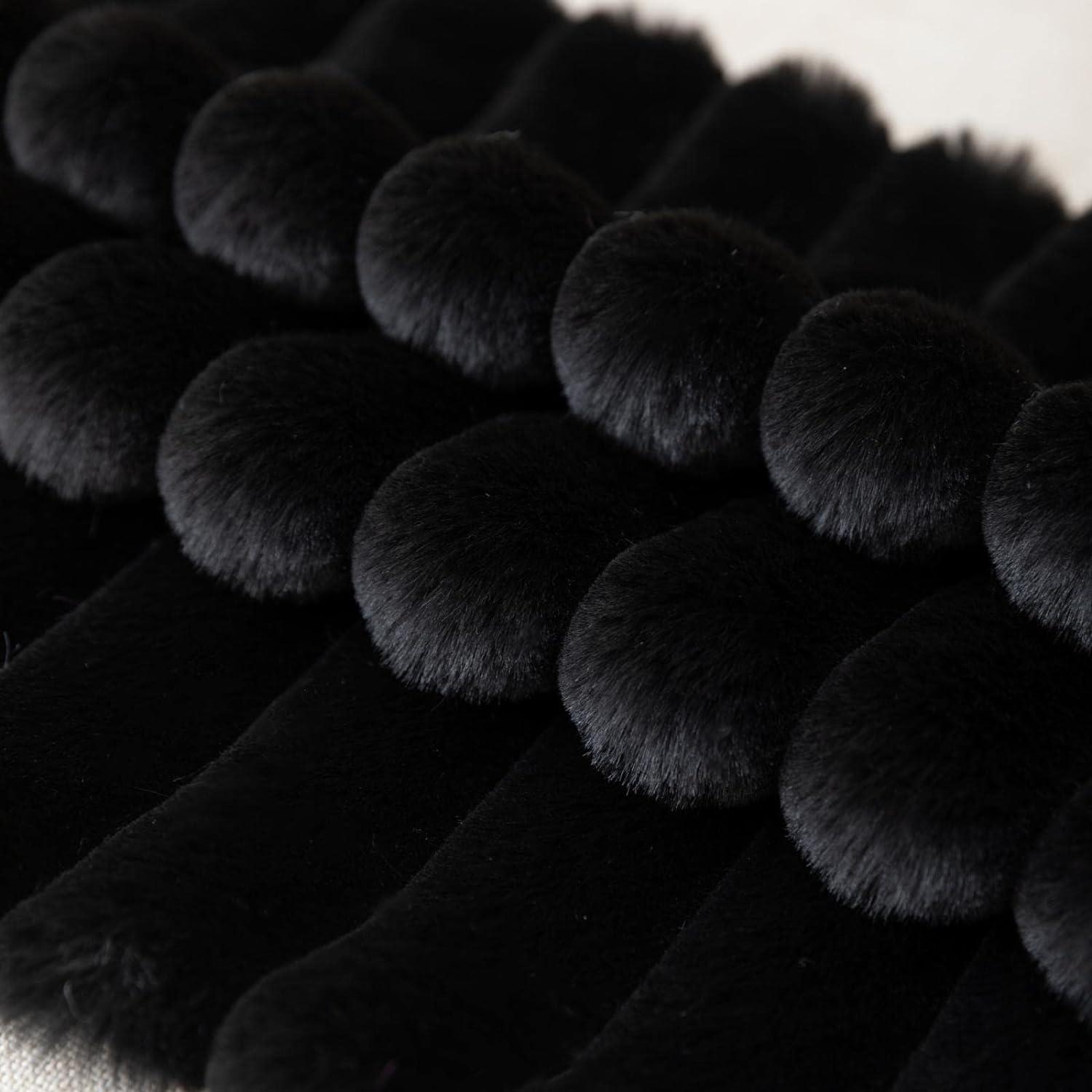 ZLINA Set of 2 Black Faux Fur Decorative Throw Pillow Covers Fluffy Striped Pillowcase Cushion Covers 12 x 20 Inch Decor Sofa Couch Bedroom