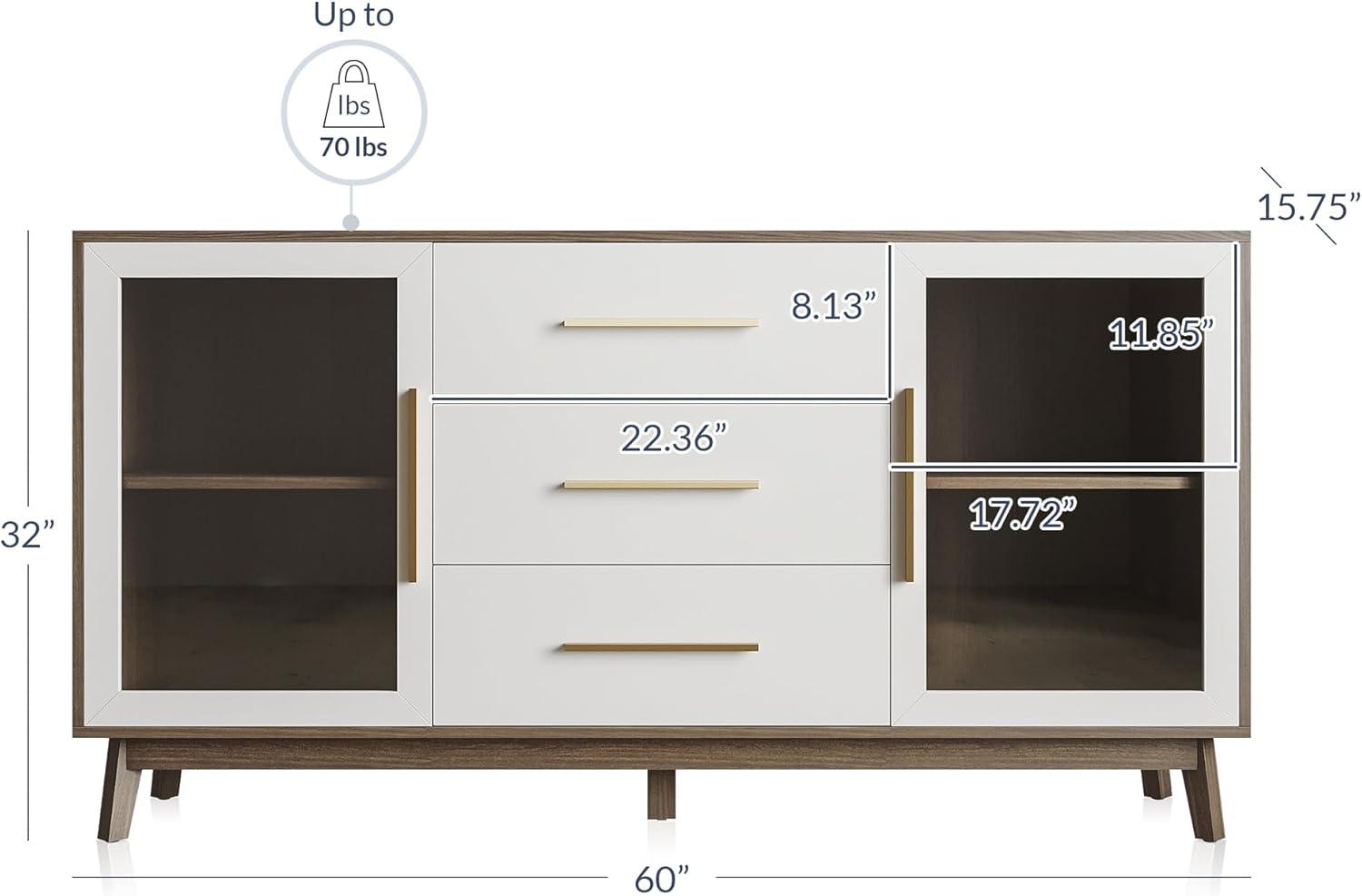 BELLEZE Modern Sideboard, Sideboard Buffet Cabinet with 3 Drawers & 2 Doors, Accent Cabinet for Dining Room, Hallway, Bedroom, or Kitchen - Troy (White)