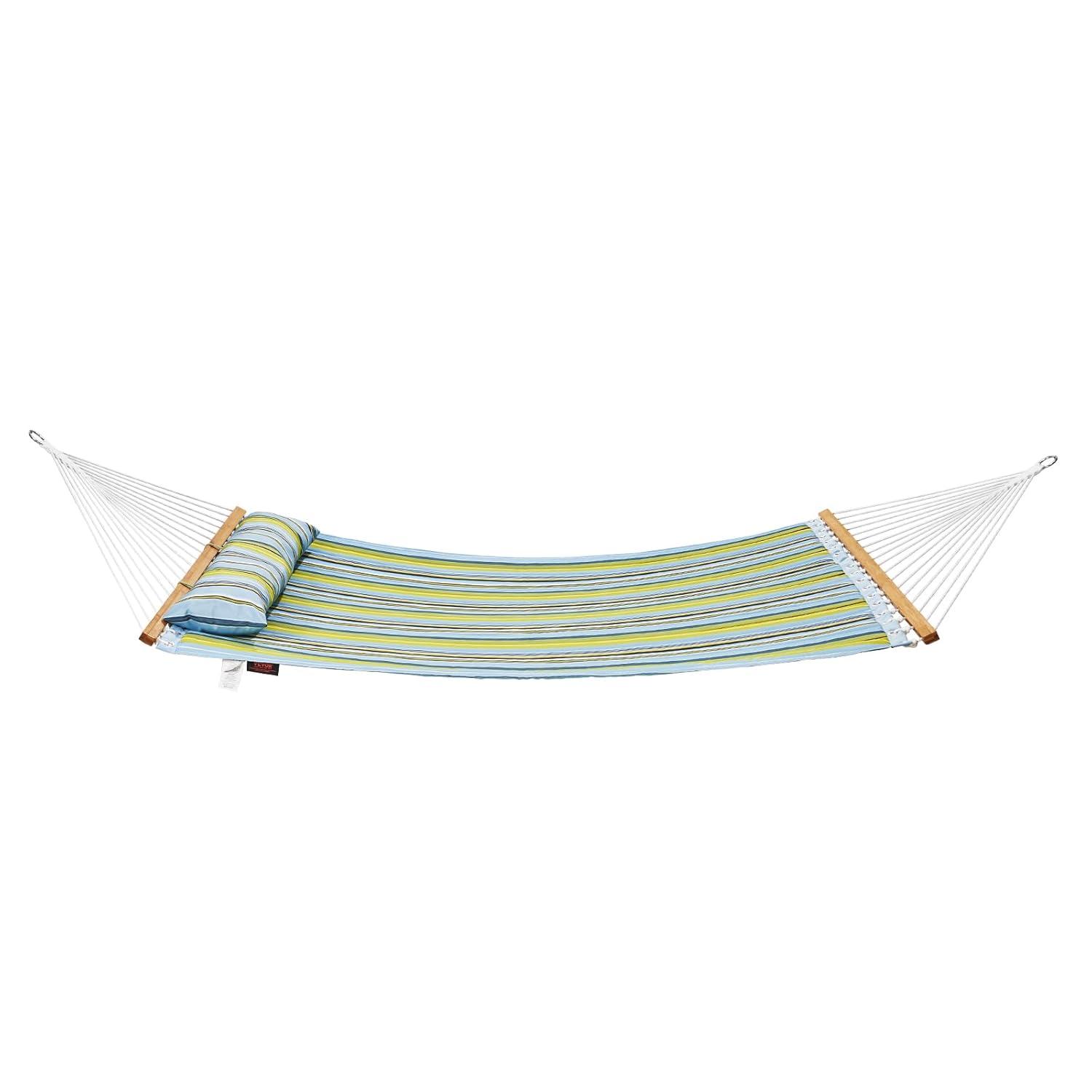 Double Quilted Fabric Hammock 12 ft. Double Hammock with Hardwood Spreader Bars 2 Person Quilted Hammock