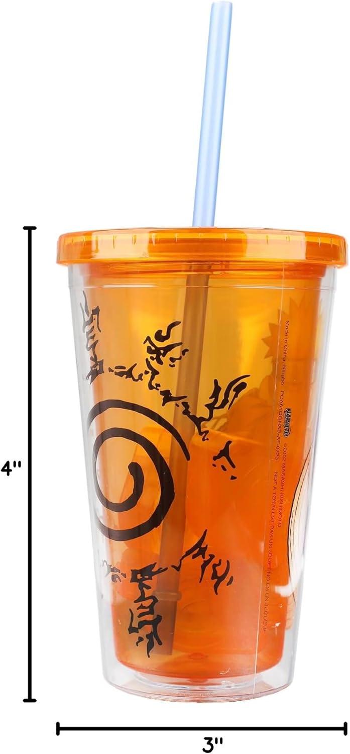 Naruto 16 Oz. Orange Acrylic Cup with Straw and Ice Cubes