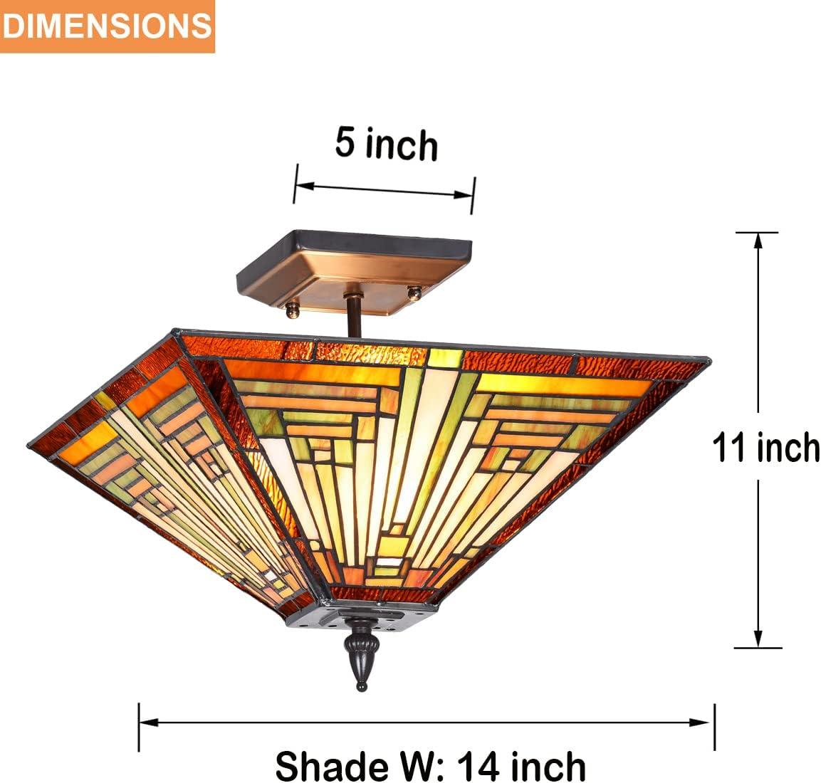 Chloe Lighting Innes Tiffany-Style 2 Light Mission Semi-Flush Ceiling Fixture 14" Shade