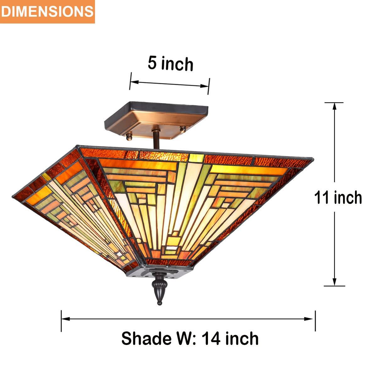Chloe Lighting Innes Tiffany-Style 2 Light Mission Semi-Flush Ceiling Fixture 14" Shade