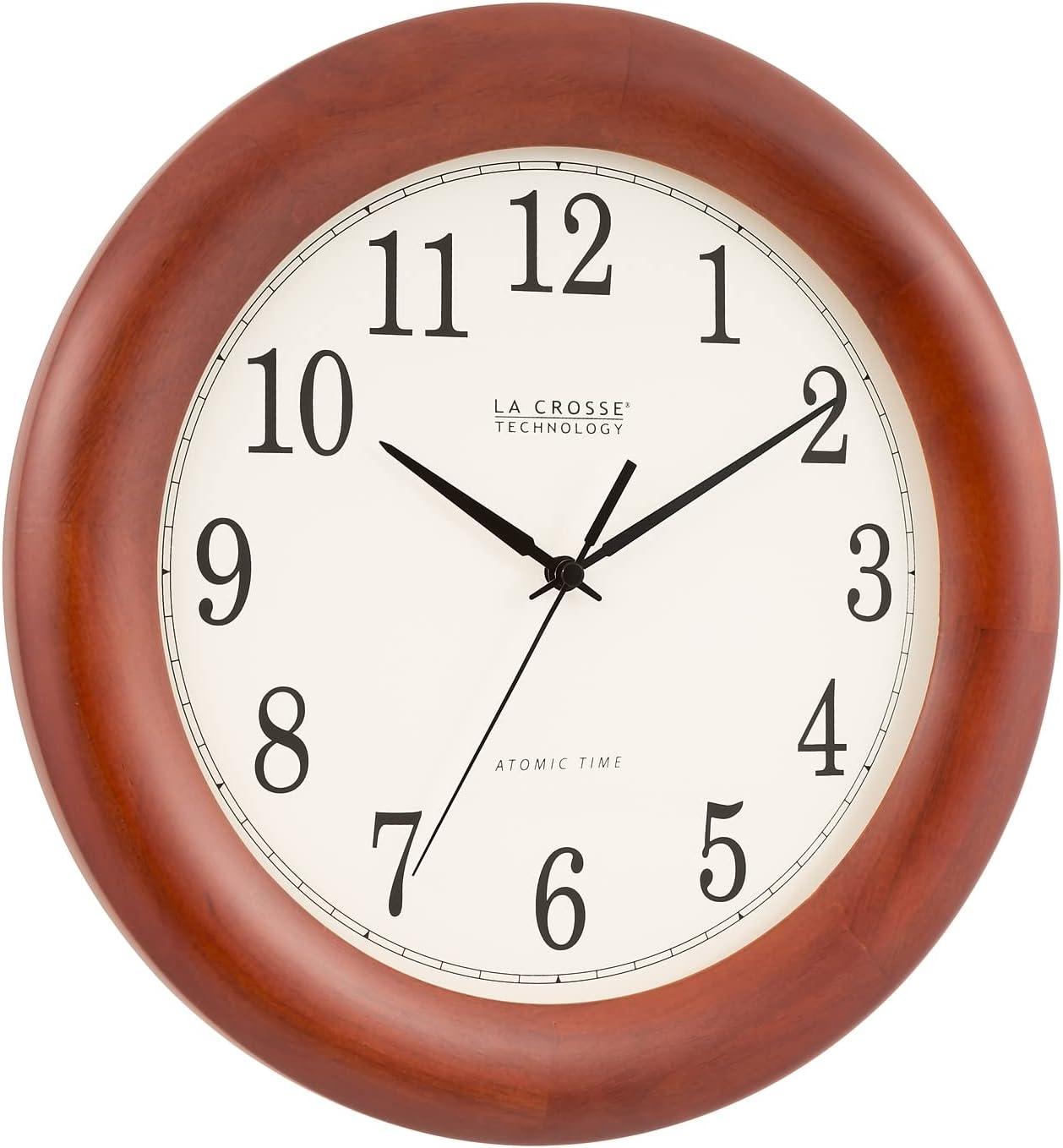 La Crosse Technology 12.5-in. Cherry Finish Oak Wood Atomic Analog Wall Clock, WT-3122A