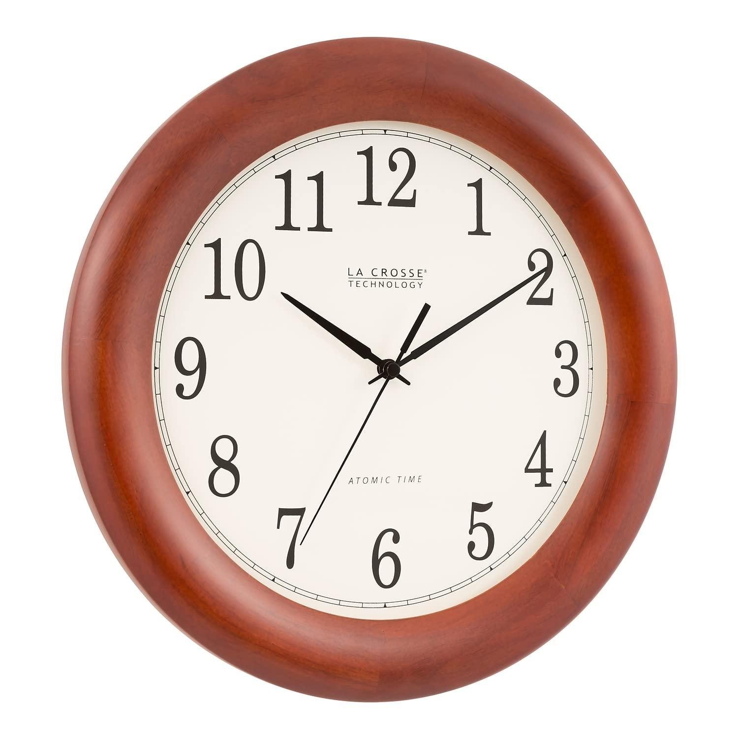 La Crosse Technology 12.5-in. Cherry Finish Oak Wood Atomic Analog Wall Clock, WT-3122A