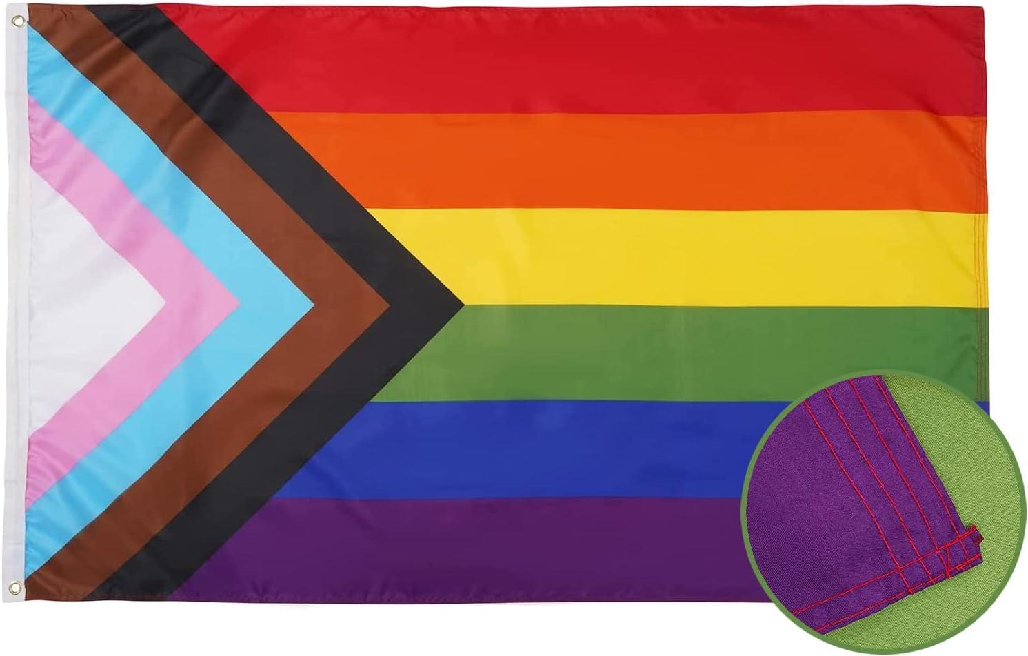 Progress Pride Rainbow Flag 2x3ft- LGBT Community Gay Pride Lesbian Transgender Bisexual Flags Banner UV Fade Resistant for Indoor Outdoor (Progress Flag 2x3ft)