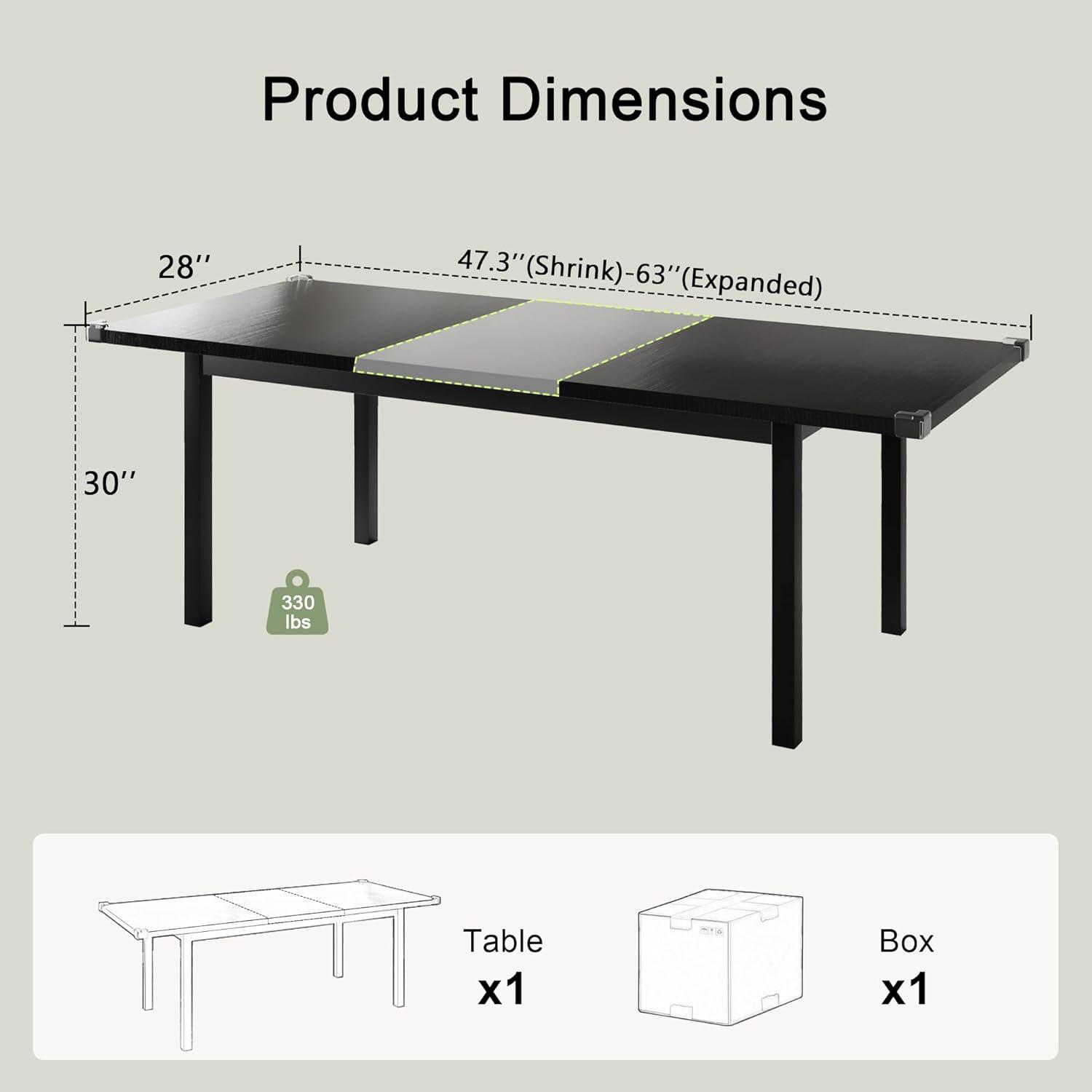 63" Extendable Kitchen Table, Modern Farmhouse Dining Table for 4-8, Wooden Dining Room Table for Small Space, Dining Room, Home Office, Living Room Furniture, Walnut