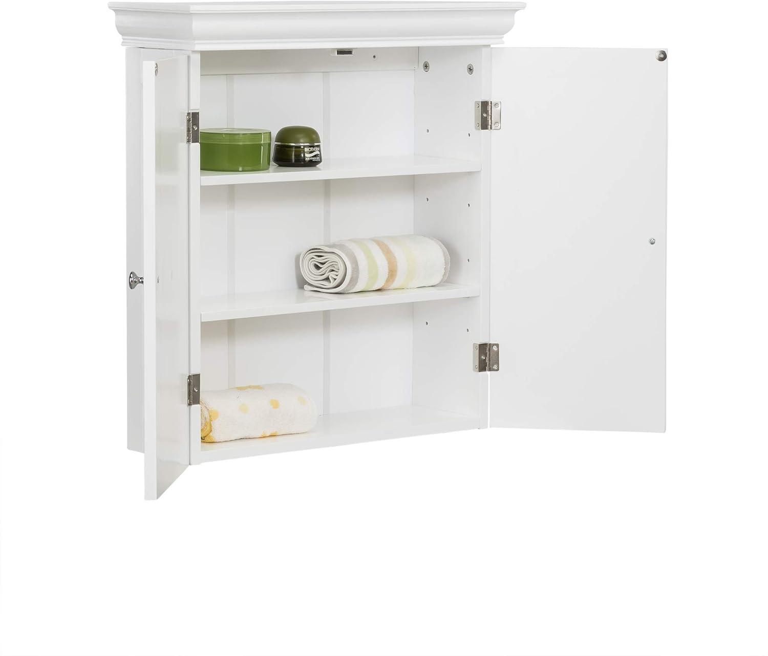 White Engineered Wood Bathroom Wall Cabinet with Adjustable Shelves