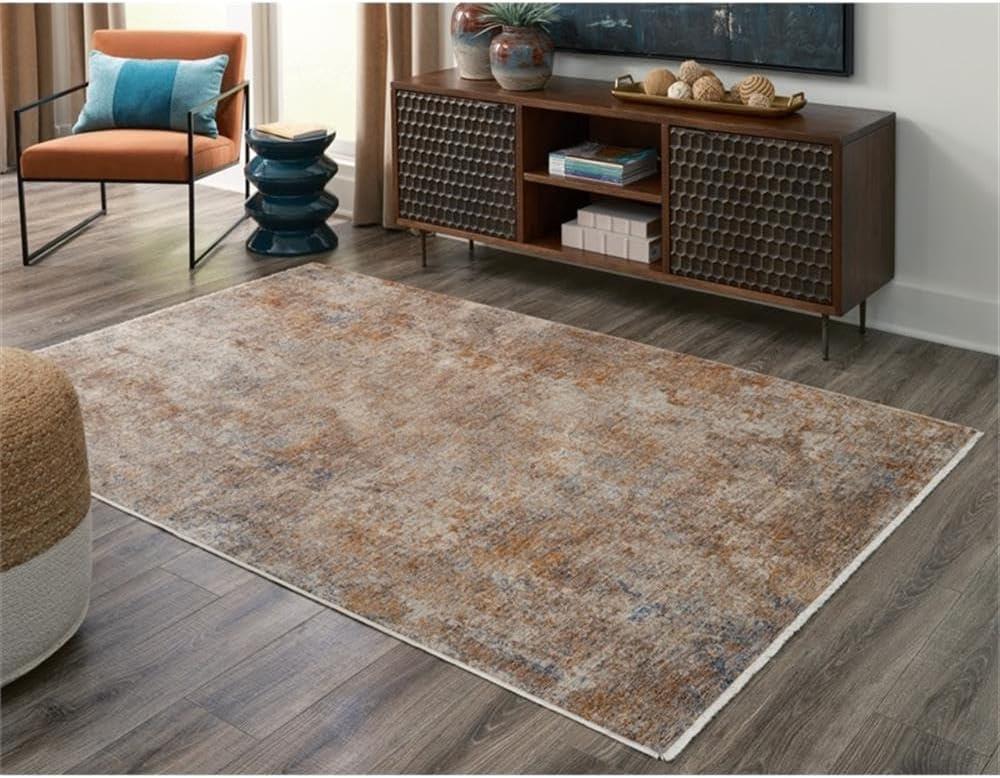 Large Beige and Multicolor Abstract Synthetic Area Rug