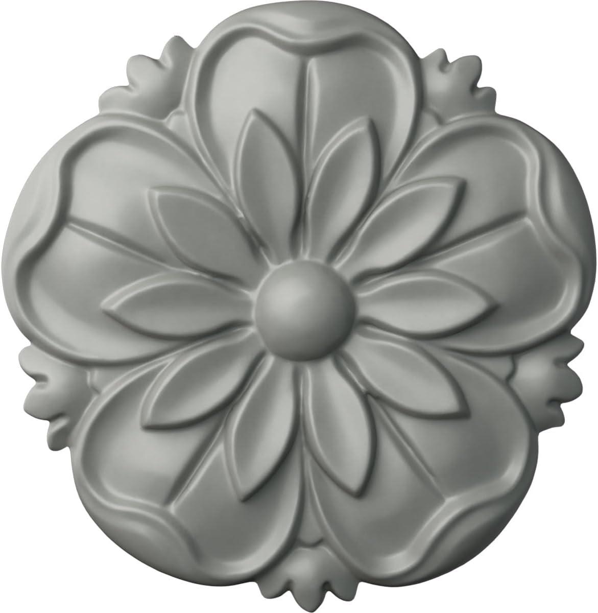 Primed Gray Round Floral Rosette Accent Piece