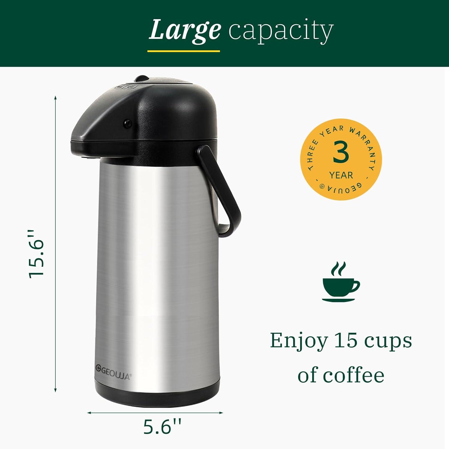Airpot Coffee Carafe for Keeping Hot - 102 OZ/ 3L Large Coffee Dispenser with Pump - Insulated Stainless Steel Thermos Urn for Hot Drinks Water Tea Chocolate - Thermal Beverage Dispenser for Parties