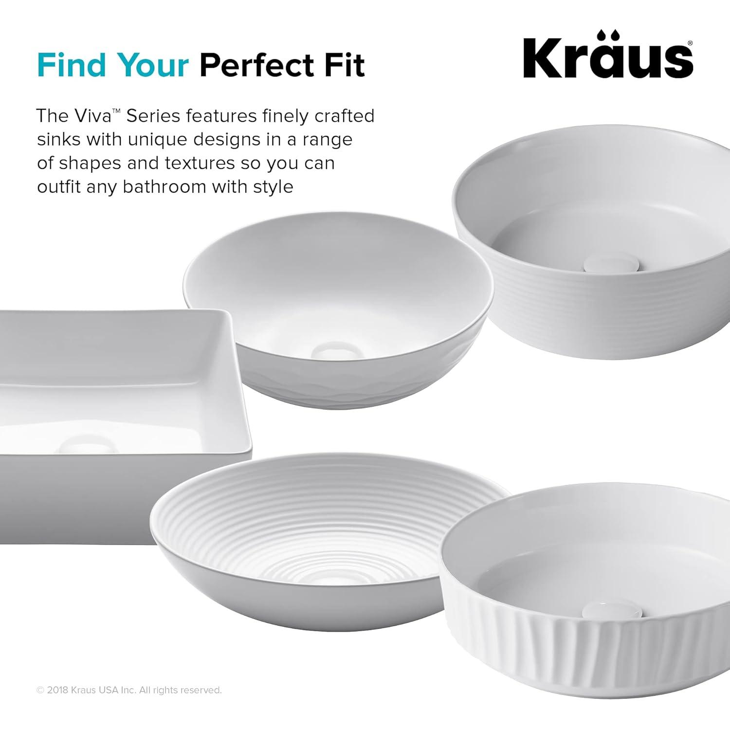 KRAUS Viva™ Thin Porcelain Ceramic Vessel Bathroom Sink with Pop-Up Drain