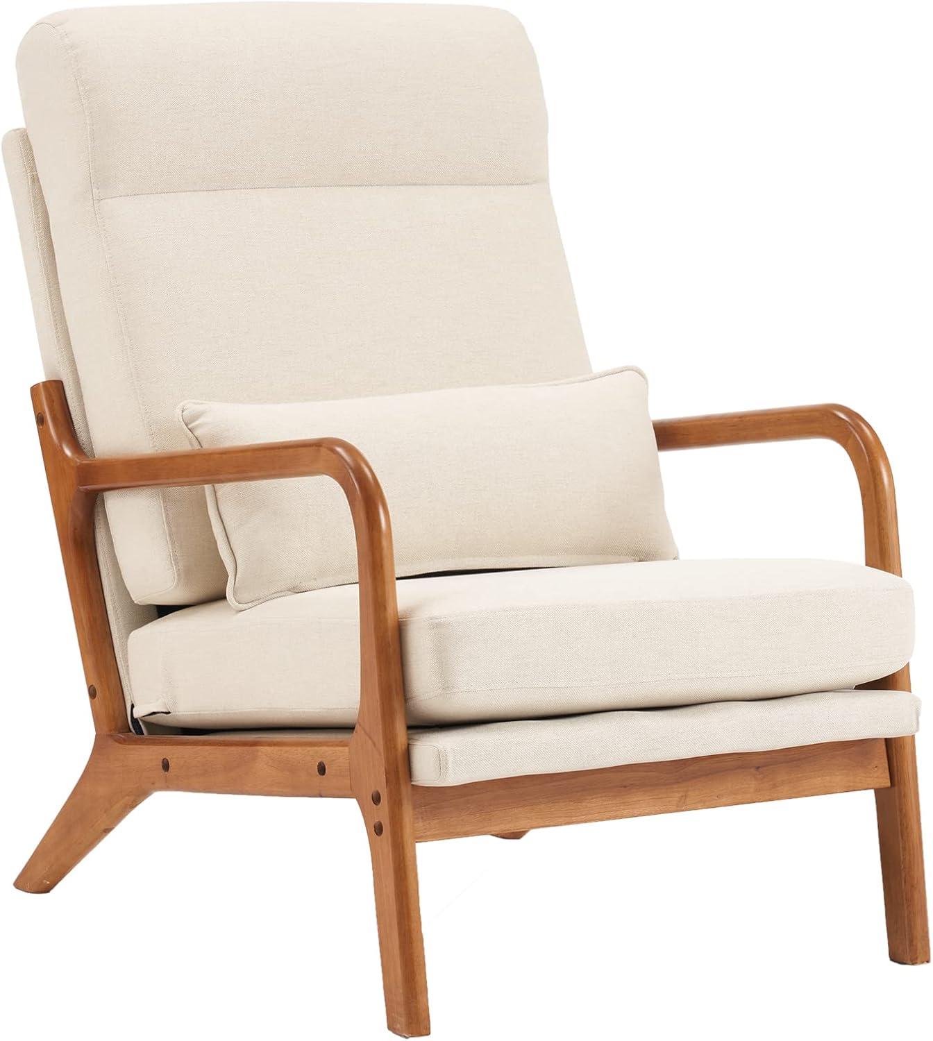JULY'S SONG Mid-Century Wood Upholstered Fabric Solid Print Armchair, Beige (Set of 2)