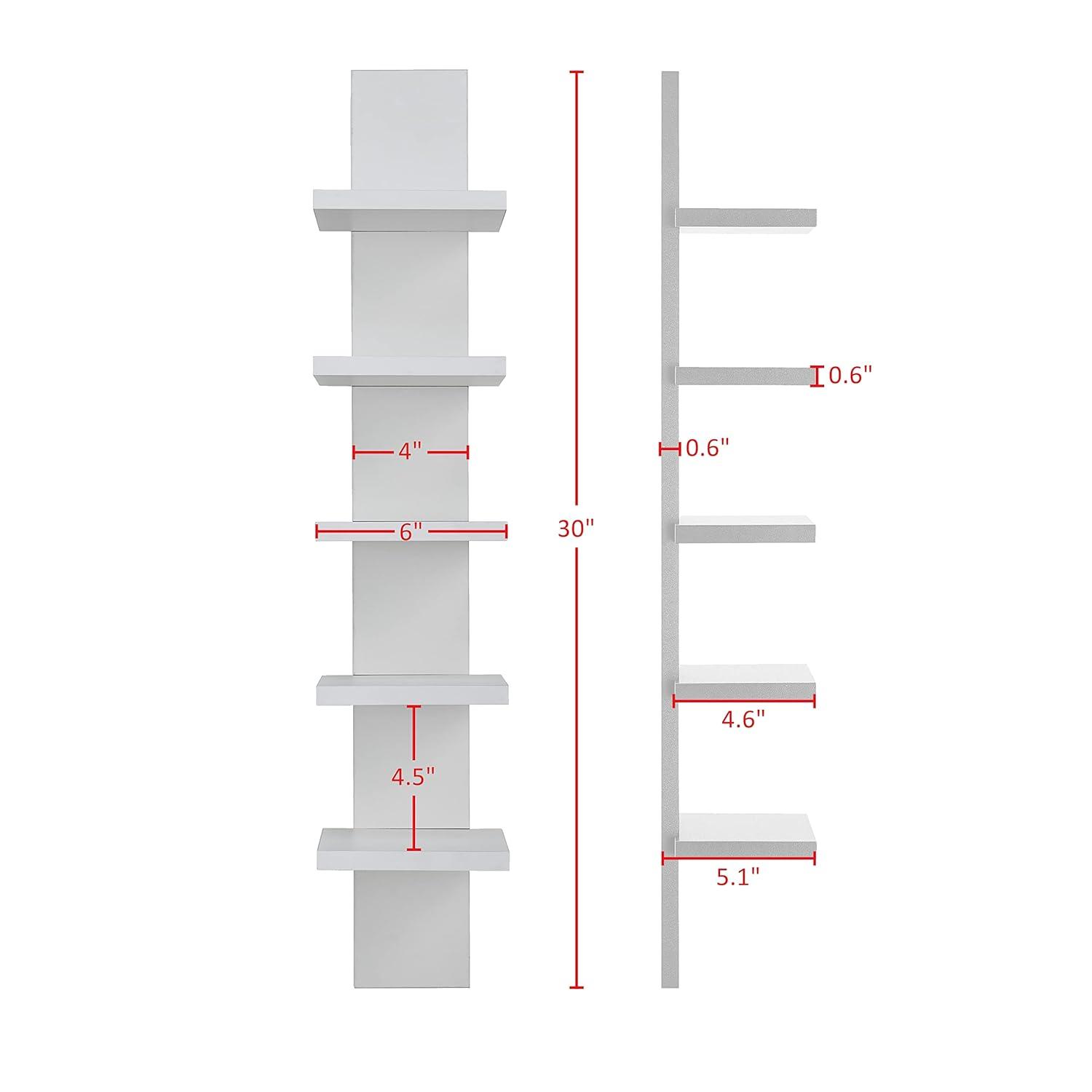 Danya B. 30" x 6" Slim Vertical Column Wall Shelf Black: Mid-Century Modern Laminated MDF, Iron Hardware, 5 Tiers