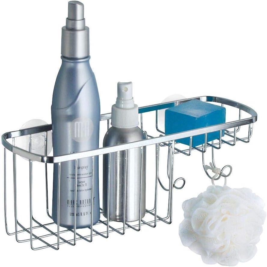 iDesign Gia Polished Stainless Steel Bathroom Suction Combo Organizer Basket - 11" x 4.25" x 4"