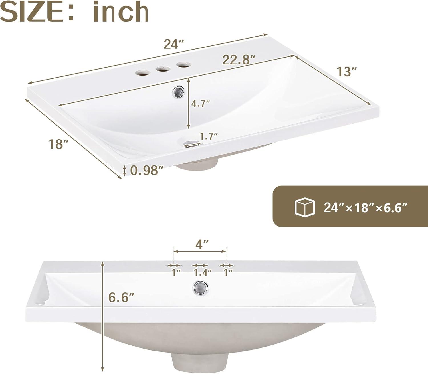 Natural Wood 24" Bathroom Vanity with Ceramic Basin