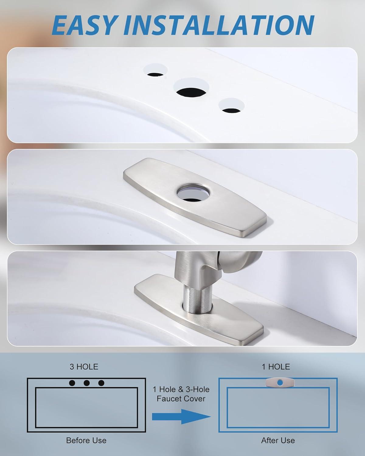 BWE 6.3 Inch Sink Hole Cover Bathroom Vessel Vanity Sink Faucet Rectangle Cover Deck Plate for 1 Or 3 Hole Escutcheon Brushed Nickel