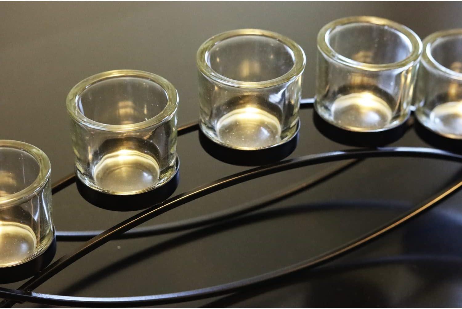 Seraphic Iron Arch Table Centerpiece Decorations Long Candle Holder for Weddings, Patio, Kitchen, Dining Room, and Coffee Tables, Black, Clear Chunky