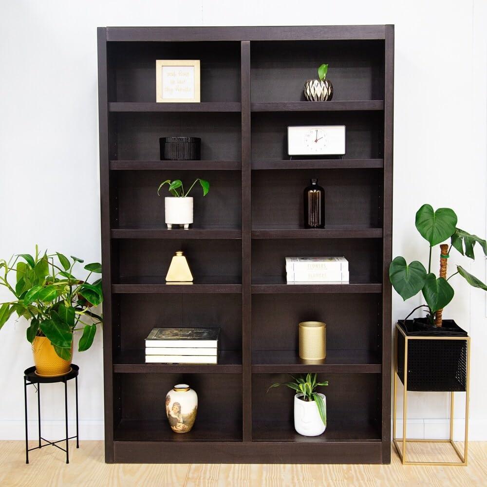 12 Shelf Double Wide Wood Bookcase, 84 inch Tall - Cherry Finish
