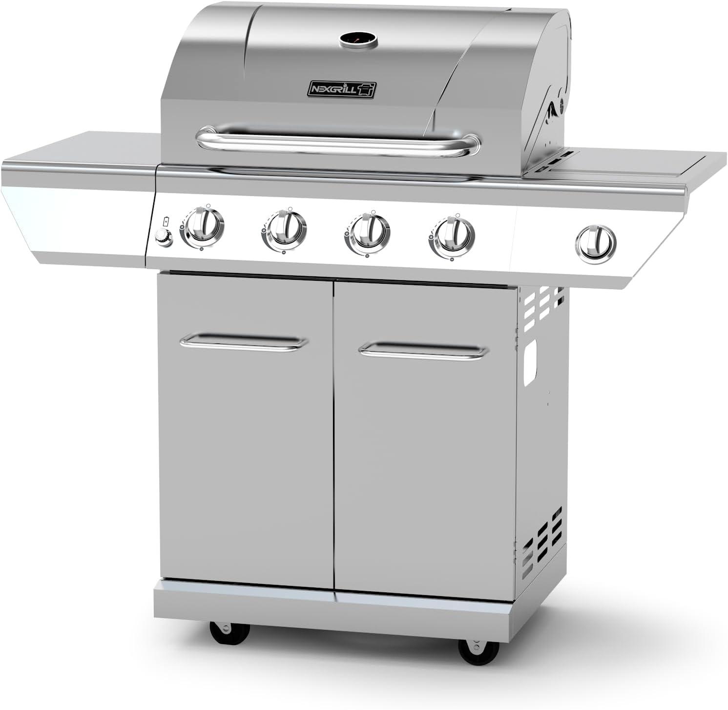 Nexgrill 4 - Burner Freestanding Propane Gas Grill with Side Burner and Cabinet