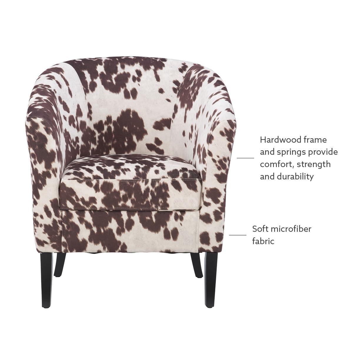 Simon Modern Barrel Club Chair: Udder Madness Pattern, Microfiber - Linon