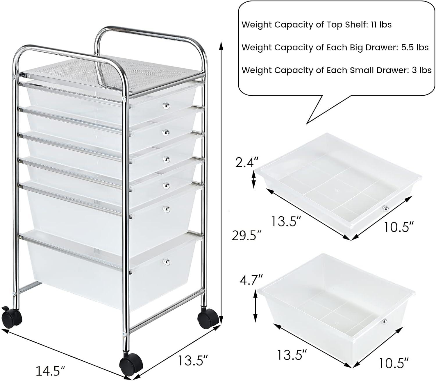 6-Drawer Rolling Storage Cart, Multifunctional Art Craft Organizer Cart, Mobile Utility Storage Cart with Removable Drawers & Lockable Wheels, Craft Cart for Home Office, School, Clear