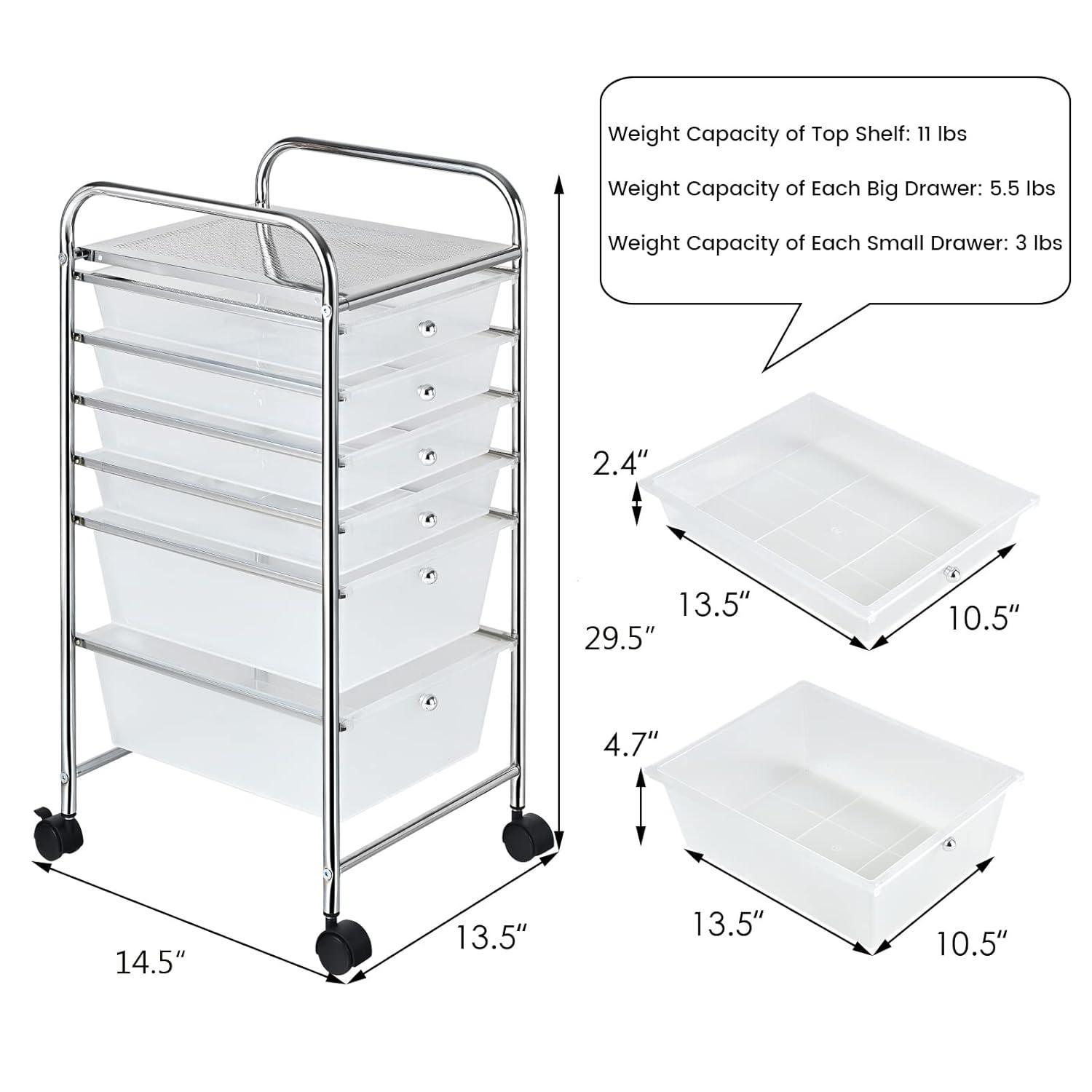 Clear 6-Drawer Rolling Storage Cart with Chrome Frame