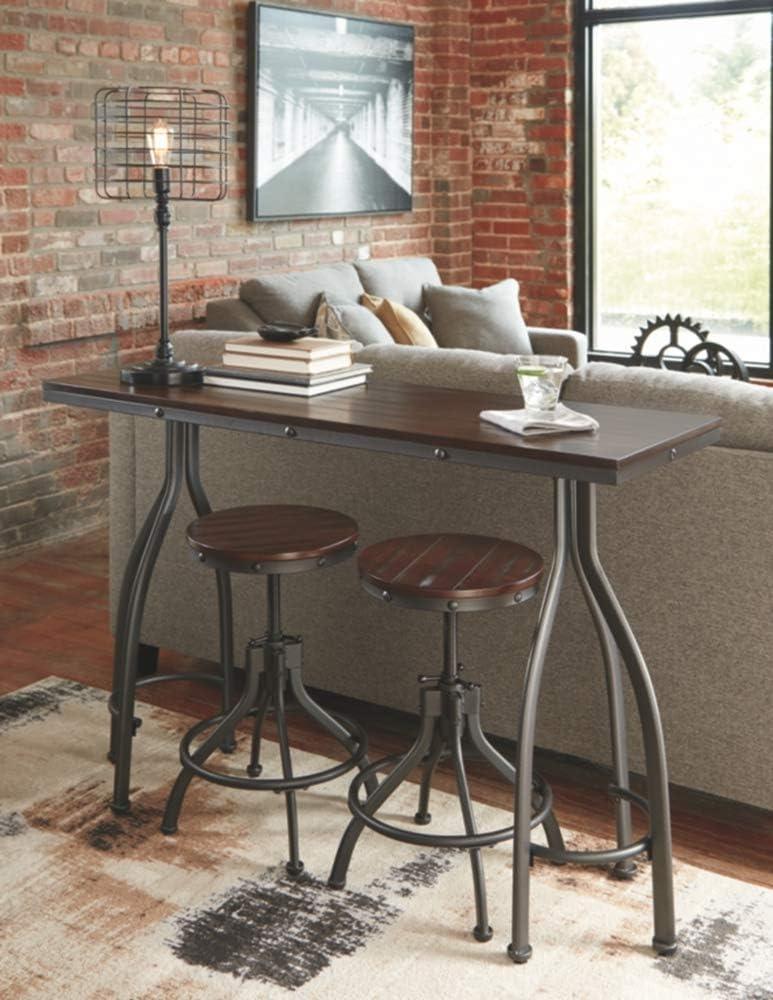 Industrial Black and Brown Metal Dining Set with Adjustable Stools