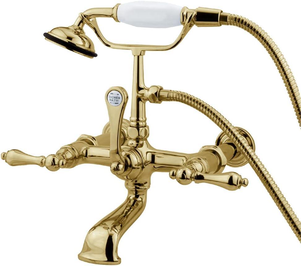 Kingston Brass Vintage Three-Handle 2-Hole Tub Wall Mount Clawfoot Tub Faucet with Hand Shower