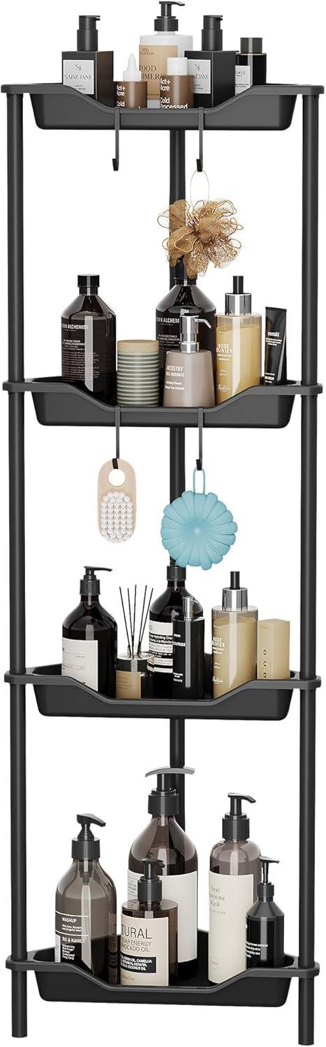 4 Tier Floor Standing Corner Shower Caddy Organizer Plastic Metal Splicing Shelf Storage Rack