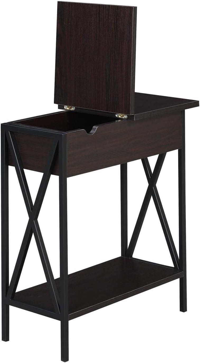 Convenience Concepts Tucson Flip Top End Table with Charging Station and Shelf, Espresso/Black