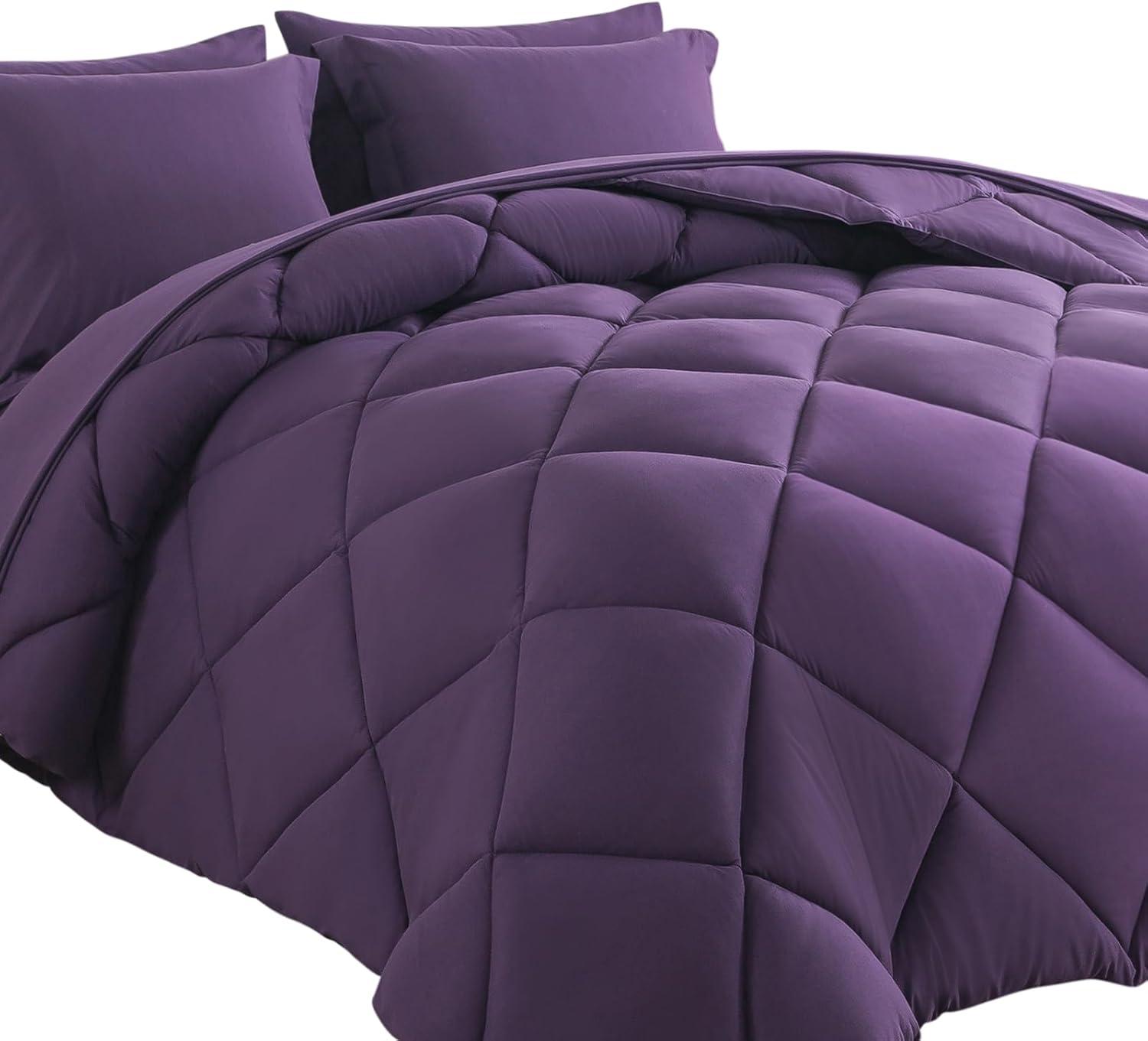 Queen Purple Microfiber Reversible Bed in a Bag Set