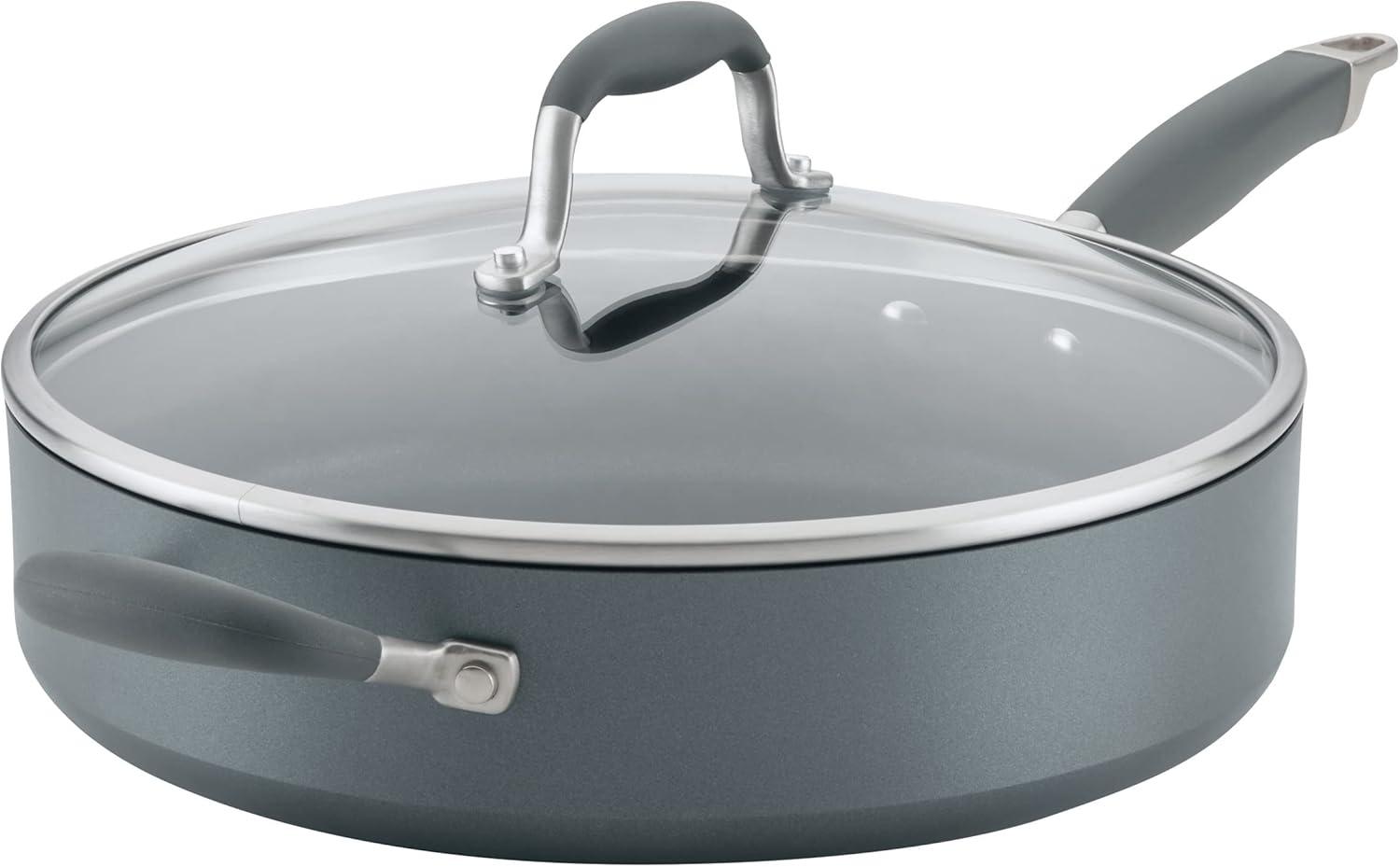 Moonstone Aluminum Nonstick Sauté Pan with Helper Handle and Lid, 5 Quart