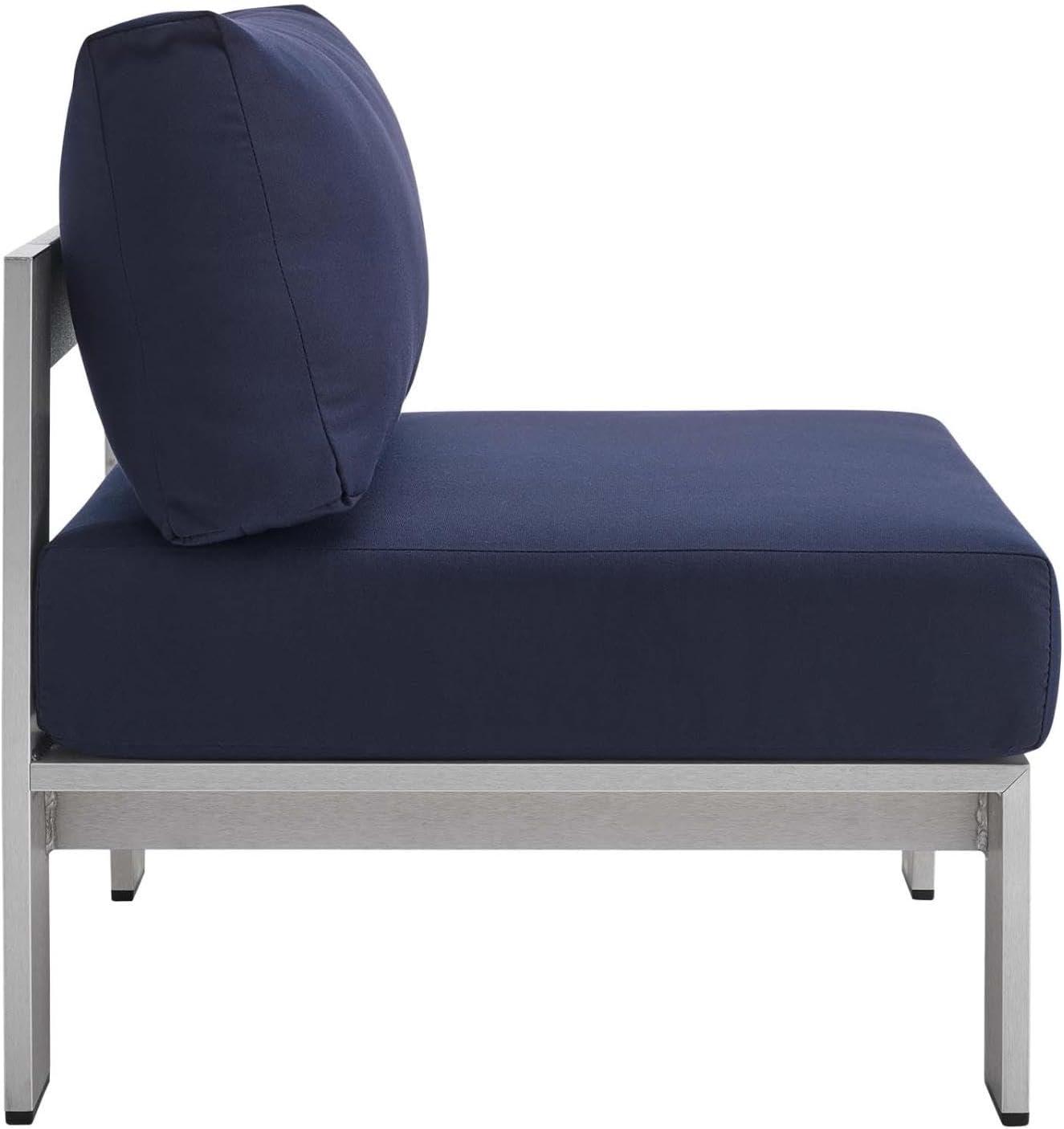 Modway Shore 23.5" Fabric Outdoor Patio Armless Chair in Silver Navy